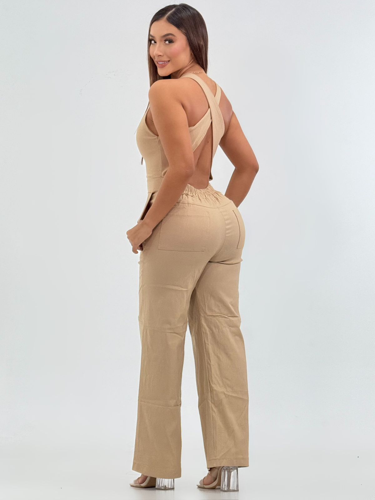 J25310 Enterizo bengalina strech con escote en espalda
