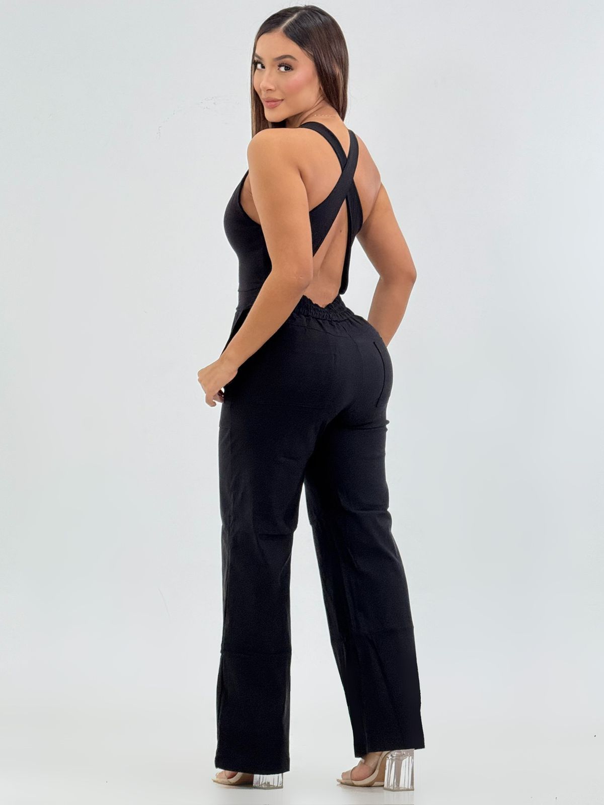 J25310 Enterizo bengalina strech con escote en espalda