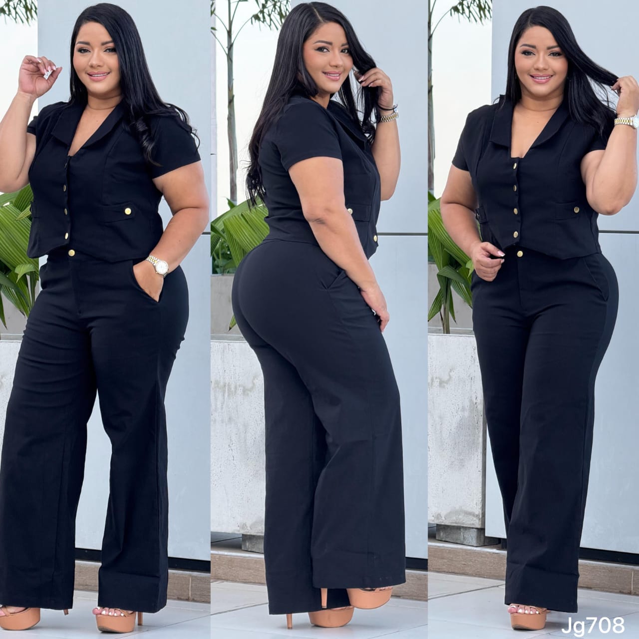 C2523 conjunto dos piezas largo plus size