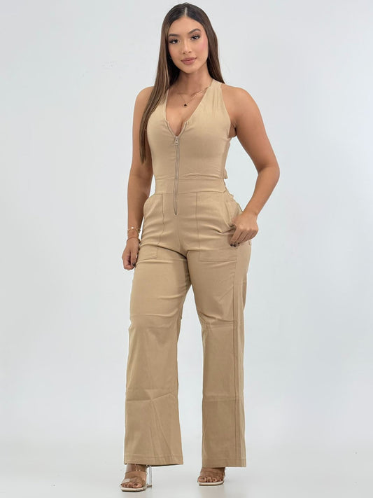 J25310 Enterizo bengalina strech con escote en espalda